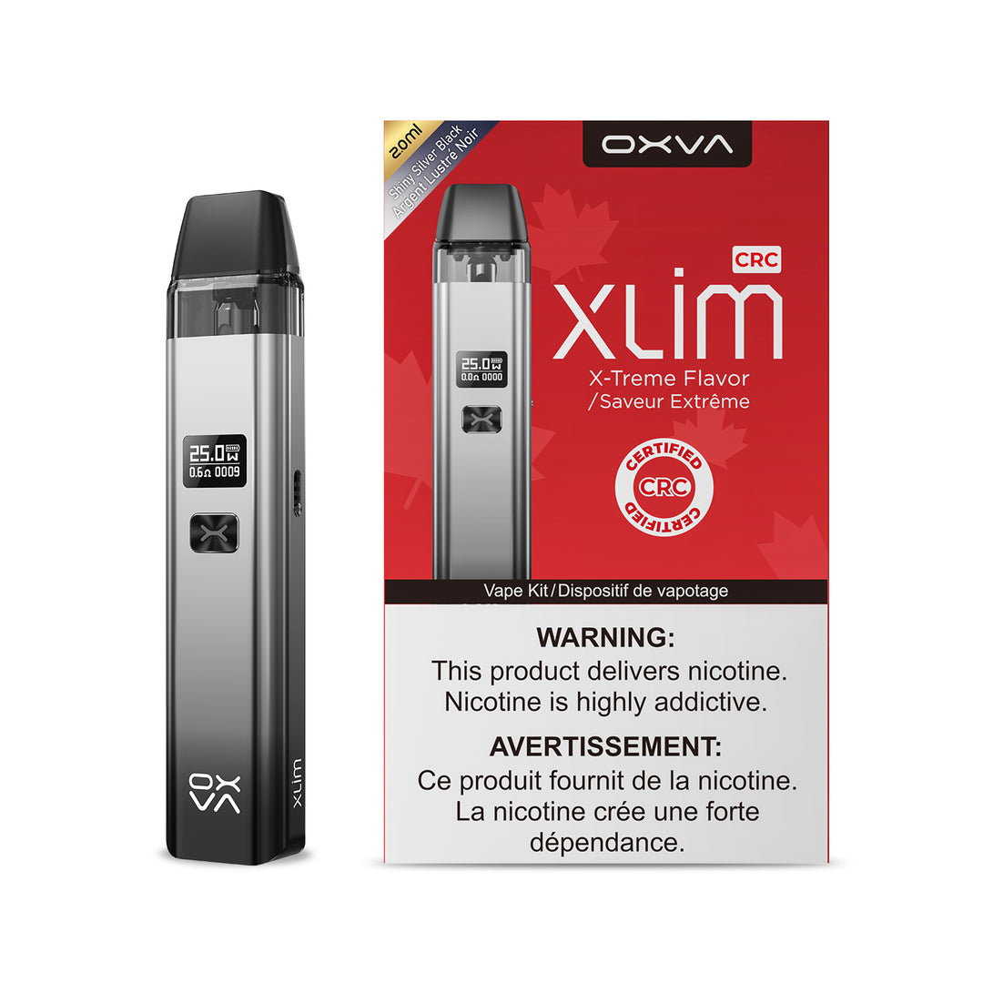 Oxva Xlim Refillable Vape Kit in Shiny Silver Black 20ml